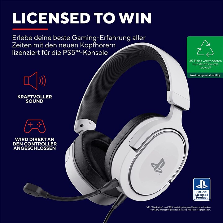 Trust GXT 498 Forta Cuffie cablate con archetto Gaming Nero, Bianco