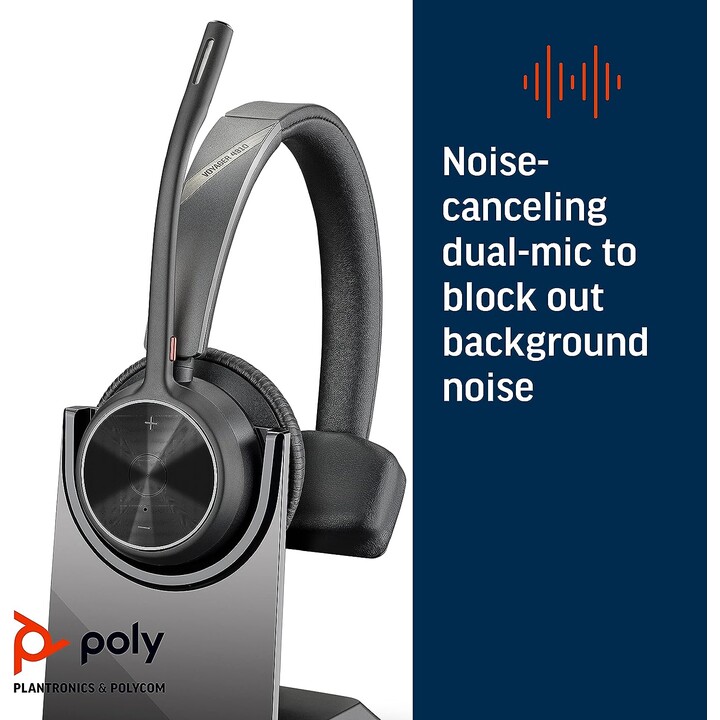 Poly Voyager 4300 UC Series 4310 Mono Auriculares supraaurales (USB-C, Bluetooth, inalámbricos, con estación de carga, certifica