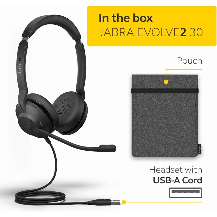 Fone de ouvido estéreo Jabra Evolve2 30 MS na orelha (USB-A, com fio)