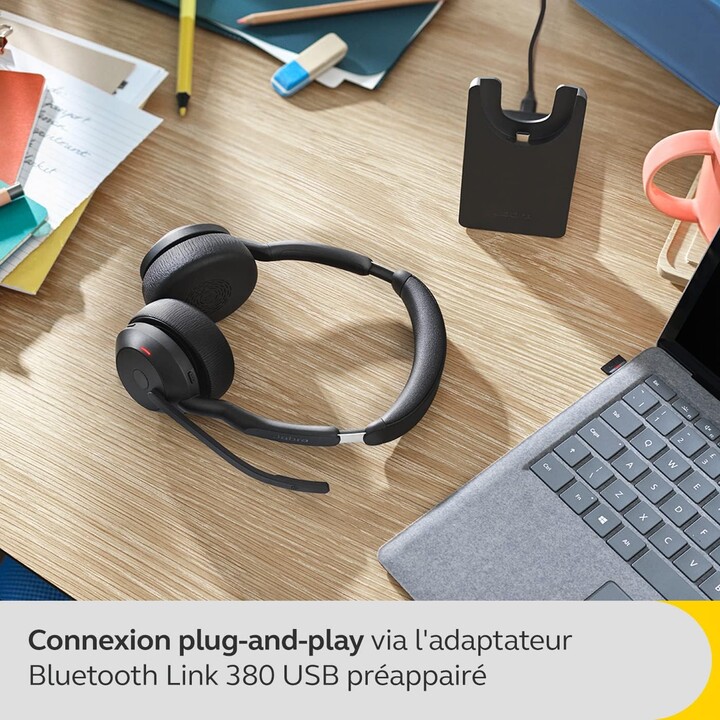 Jabra Evolve2 55 MS Stereo Headset On-Ear (Bluetooth, wireless, USB-A)