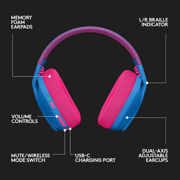 Fones de ouvido para jogos com microfone Logitech G435/ Bluetooth/ Azul e Framboesa
