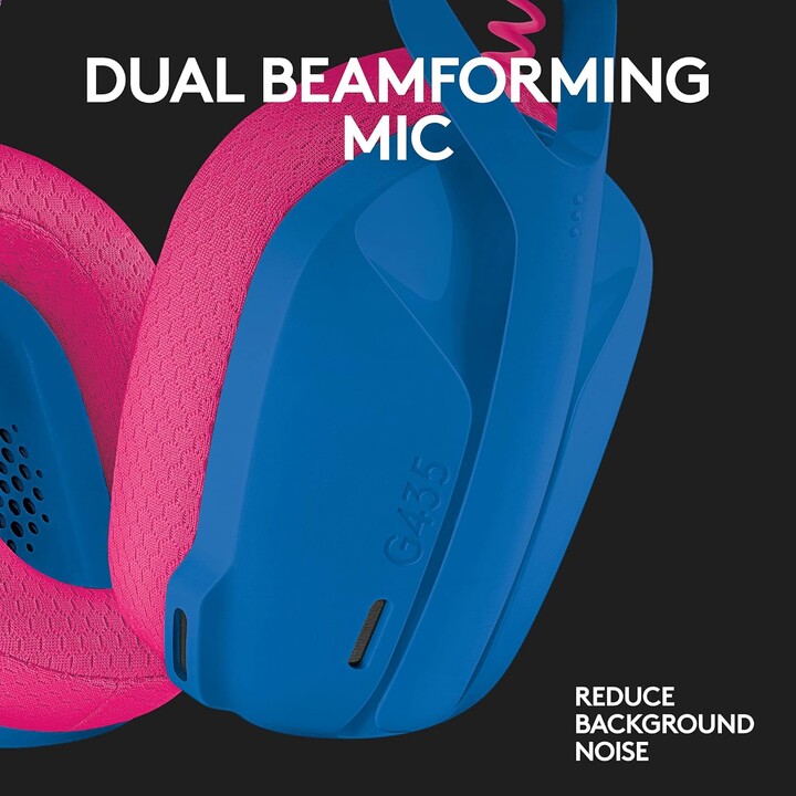 Fones de ouvido para jogos com microfone Logitech G435/ Bluetooth/ Azul e Framboesa