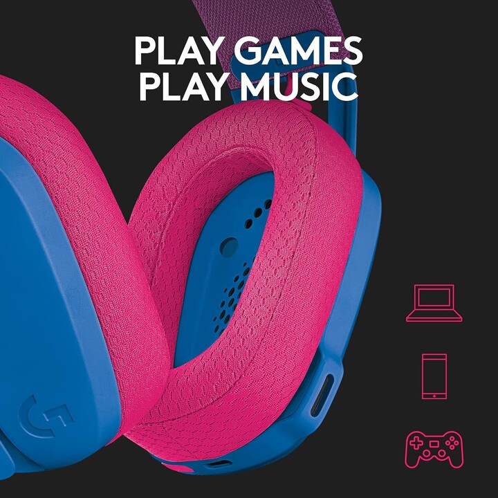 Fones de ouvido para jogos com microfone Logitech G435/ Bluetooth/ Azul e Framboesa