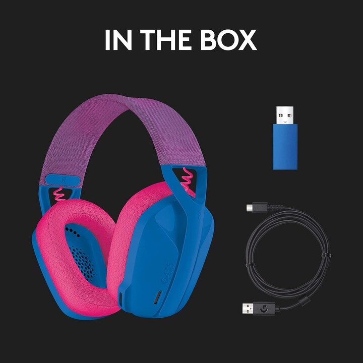 Fones de ouvido para jogos com microfone Logitech G435/ Bluetooth/ Azul e Framboesa