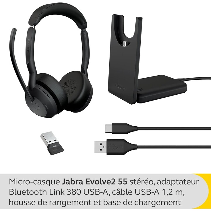 Jabra Evolve2 55 MS Stereo Link 380 USB-A con base de carga