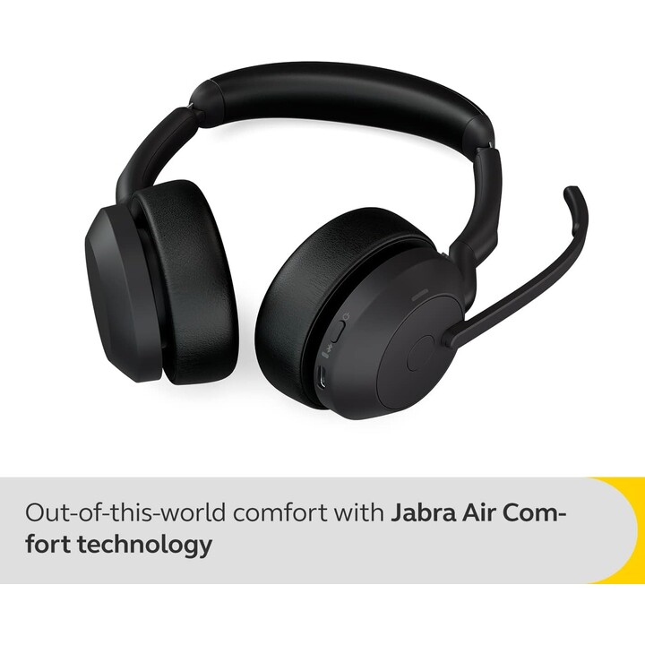 Fone de ouvido estéreo Jabra Evolve2 55 UC na orelha (Bluetooth, sem fio, USB-A, estação de carregamento)