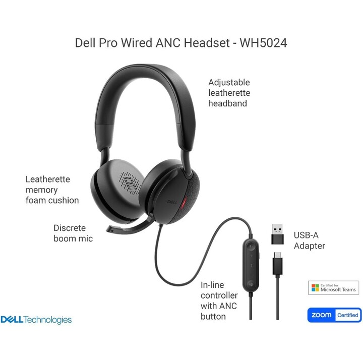 Casque de l'ANC de Dell Pro Wired WH5024