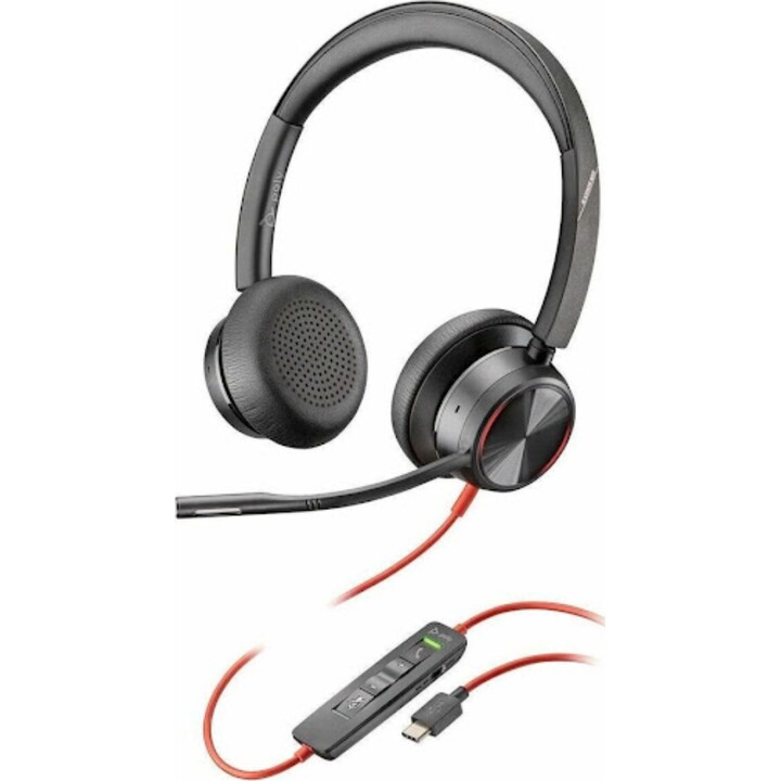 Auriculares estéreo USB-C certificados por Microsoft Teams Poly Blackwire 8225 + adaptador USB-C/A