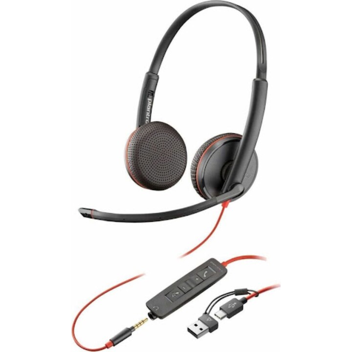 Poly Blackwire 3225 Estéreo USB-C +Enchufe de 3,5 mm +Adaptador USB-C/A