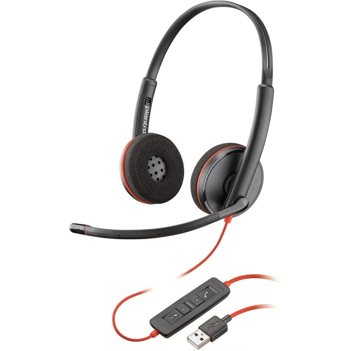 Cuffie stereo USB-C Poly Blackwire 3220 + adattatore USB-C/A