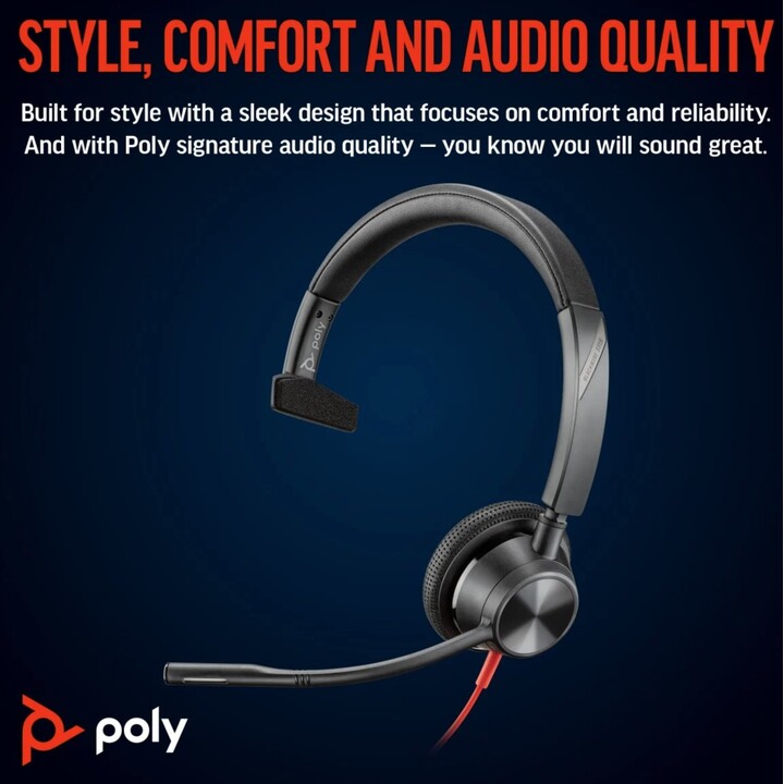 Poly Blackwire 3315 Auriculares monoaurales USB-C certificados por Microsoft Teams +3.5mm Plug +USB-C/A Adaptador