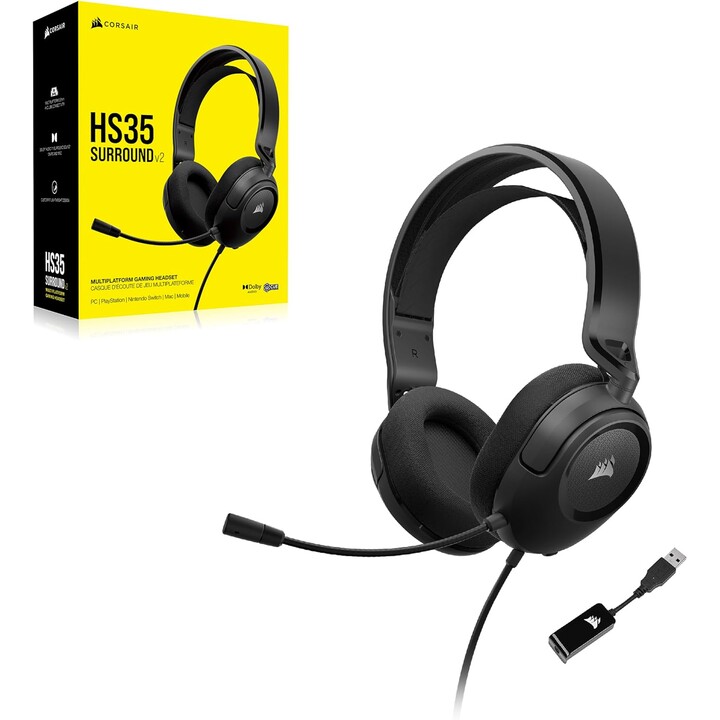 Fones de ouvido multiplataforma Corsair HS35 V2 Surround pretos Ca-9011386-eu