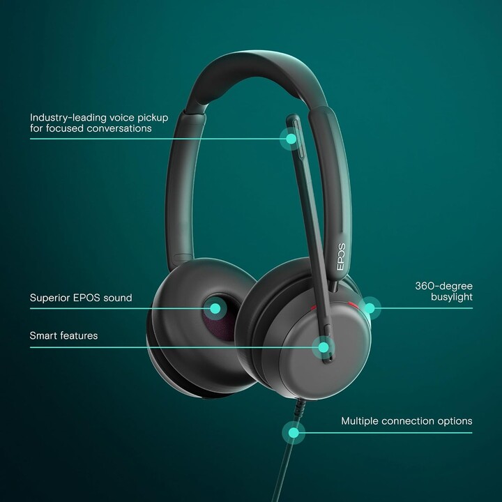 EPOS Impact 860 ANC - Hochleistungsfähiges Doppelohr-Headset mit Geräuschunterdrückung, Super-Breitband-Audio, USB-C-Konnektivit