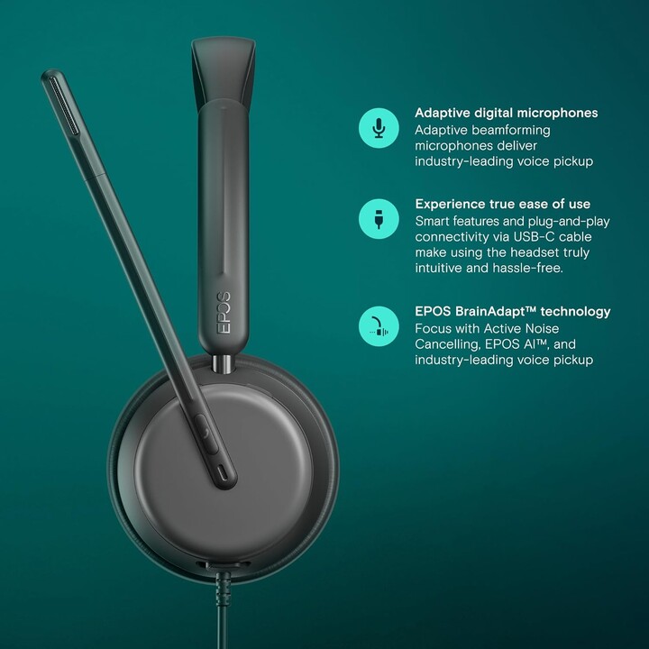 EPOS Impact 860 ANC - Hochleistungsfähiges Doppelohr-Headset mit Geräuschunterdrückung, Super-Breitband-Audio, USB-C-Konnektivit