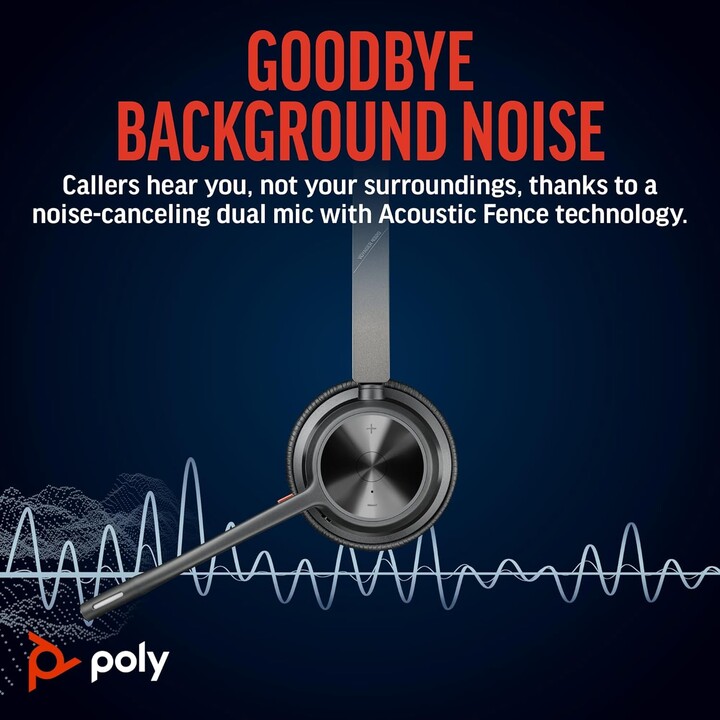 Poly Voyager 4320 UC Auriculares inalámbricos estéreo con micrófono con cancelación de ruido