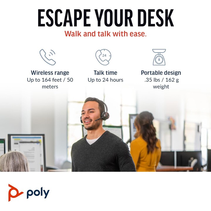 Poly Voyager 4320 UC Auriculares inalámbricos estéreo con micrófono con cancelación de ruido