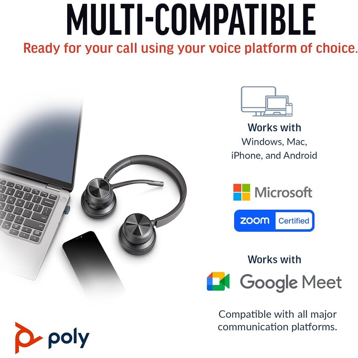 Poly Voyager 4320 UC Auriculares inalámbricos estéreo con micrófono con cancelación de ruido