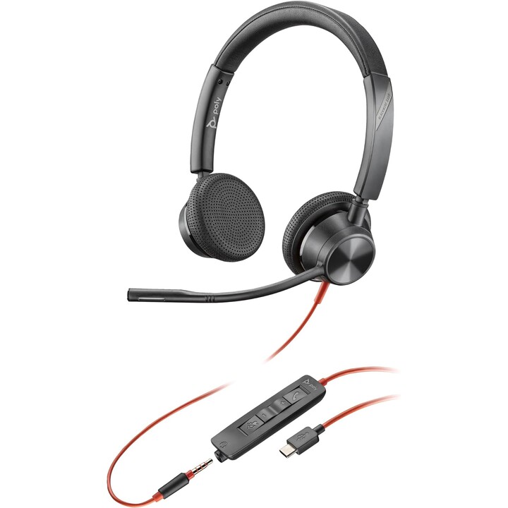 POLY Blackwire 3325 Auriculares estéreo USB-C +Enchufe de 3,5 mm. +Adaptador USB-C/A