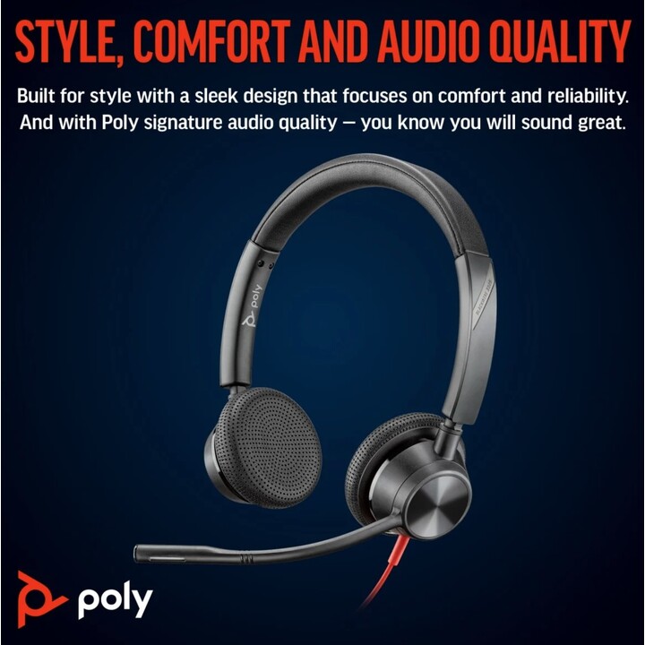 POLY Blackwire 3325 Auriculares estéreo USB-C +Enchufe de 3,5 mm. +Adaptador USB-C/A