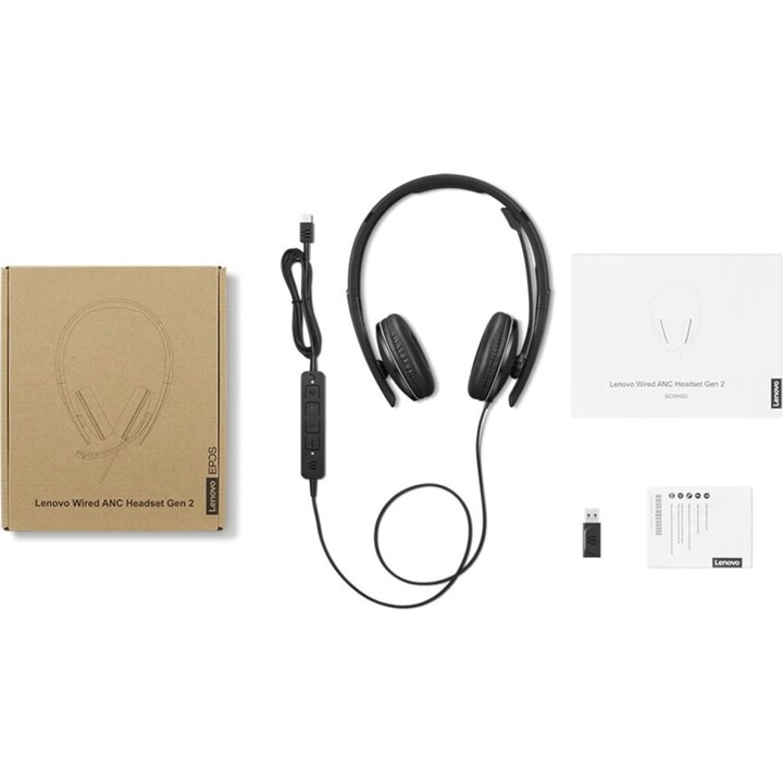 Lenovo Wired ANC Cuffia Gen 2, Microsoft Teams Certified, Nero