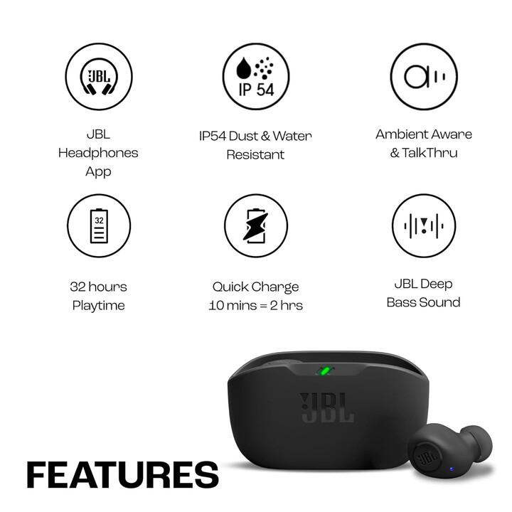 JBL Wave Buds TWS Negro - Auriculares Bluetooth