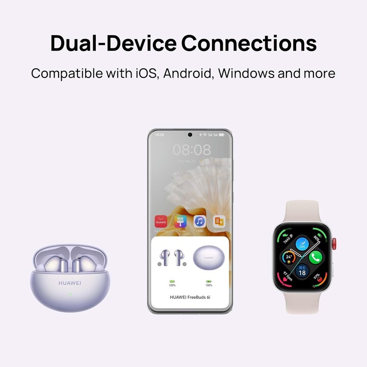 HUAWEI FreeBuds 6i, Smart ANC 3.0, Graves Impactantes, 35 Horas de Duración de la Batería, Bluetooth 5.3, Blanco