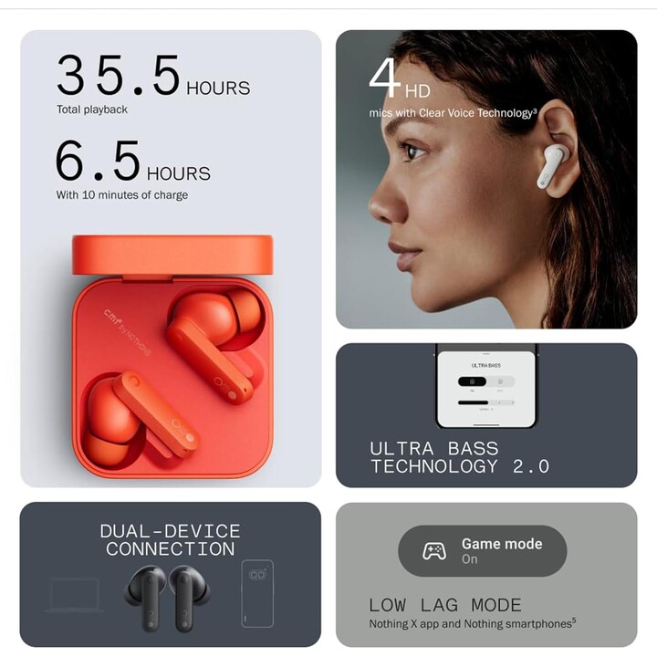 CMF by Nothing Buds Pro 2 Grau Klar - Bluetooth-Kopfhörer