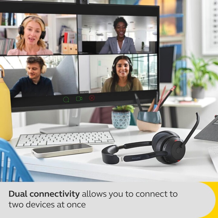 Jabra Evolve2 55 Stereo Wireless Headset Air Comfort Technology, Noise-cancelling Mics, and ANC