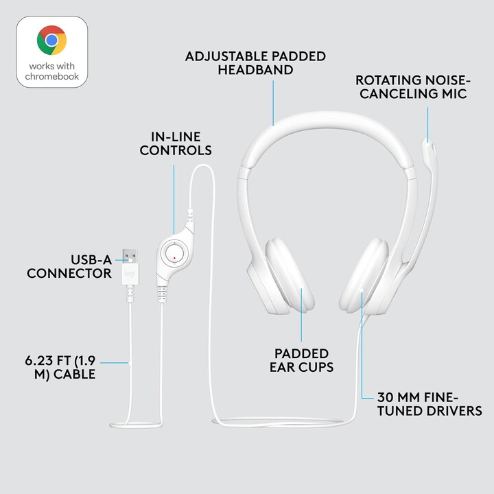 Logitech Casque H390 USB Gris Blanc