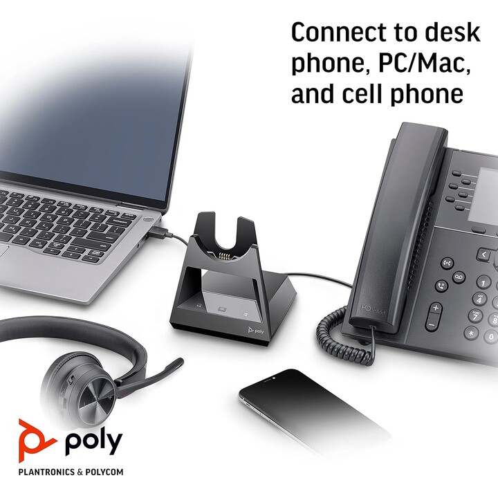 Poly Voyager Office Base Compatible con los auriculares Voyager Focus 2 y Voyager 4300 UC Series
