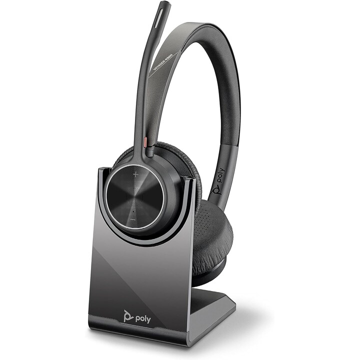 Poly Voyager 4320 UC Auriculares inalámbricos + Soporte de carga para auriculares con micrófono boom Conectar a PC/Mac USB-C Blu