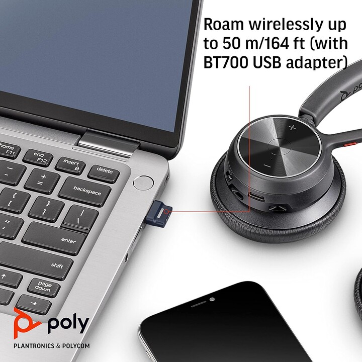 Poly Voyager 4320 UC Auriculares inalámbricos + Soporte de carga para auriculares con micrófono boom Conectar a PC/Mac USB-C Blu