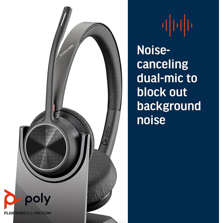 Poly Voyager 4320 UC Auriculares inalámbricos + Soporte de carga para auriculares con micrófono boom Conectar a PC/Mac USB-C Blu