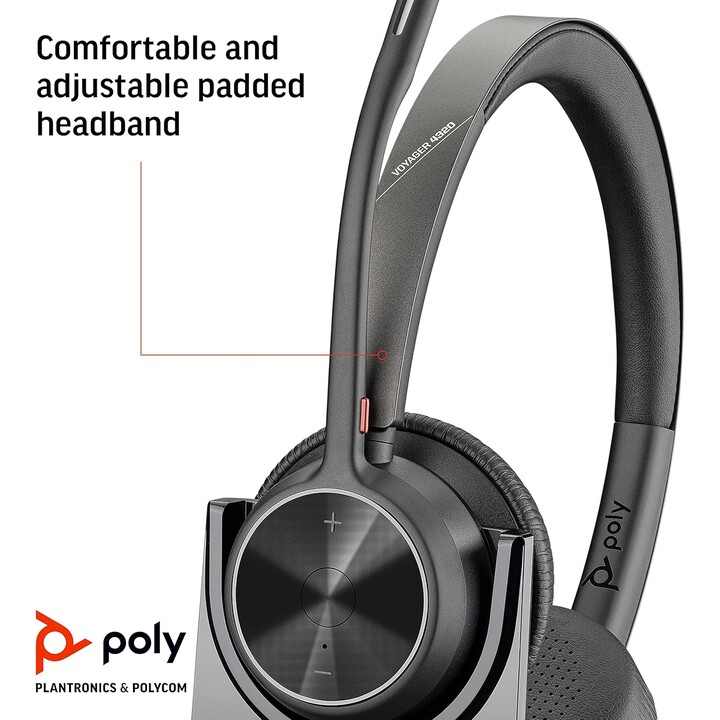 Poly Voyager 4320 UC Auriculares inalámbricos + Soporte de carga para auriculares con micrófono boom Conectar a PC/Mac USB-C Blu