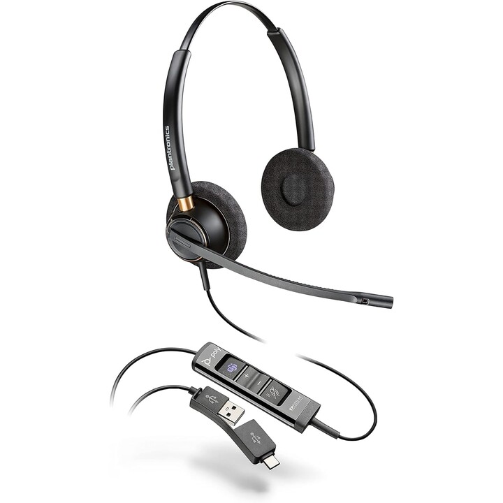 Poly EncorePro 525-M Auriculares USB-A y USB-C-Acoustic Hearing Protection-Botones de retención y respuesta de llamada