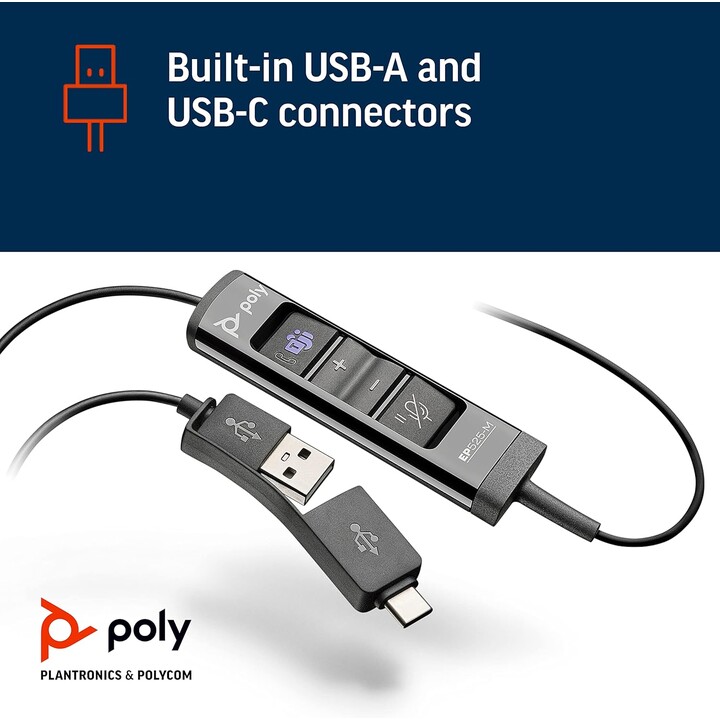 Poly EncorePro 525-M Auriculares USB-A y USB-C-Acoustic Hearing Protection-Botones de retención y respuesta de llamada