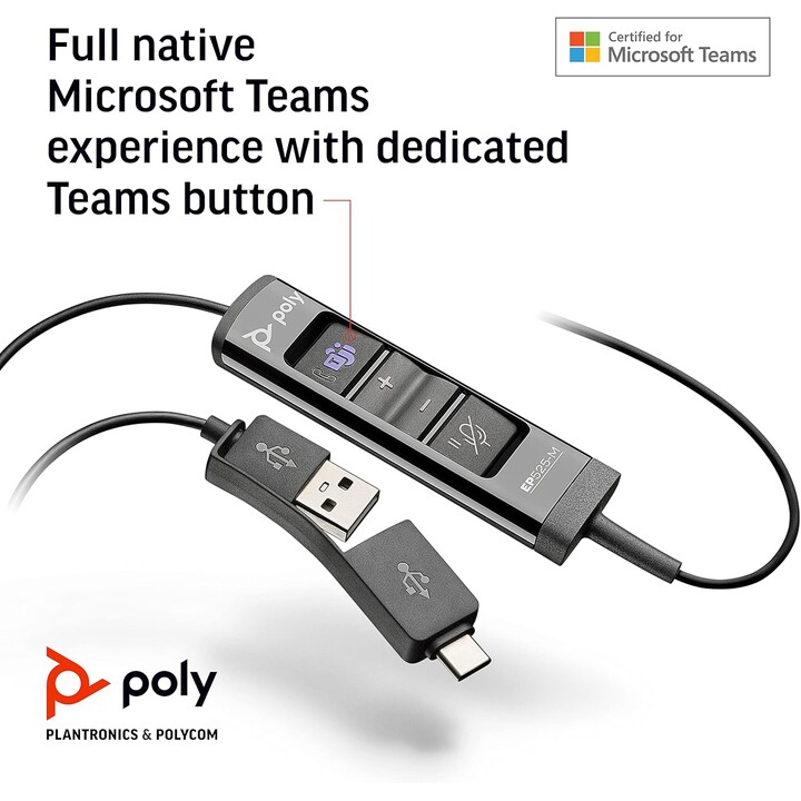 Poly EncorePro 525-M Auriculares USB-A y USB-C-Acoustic Hearing Protection-Botones de retención y respuesta de llamada