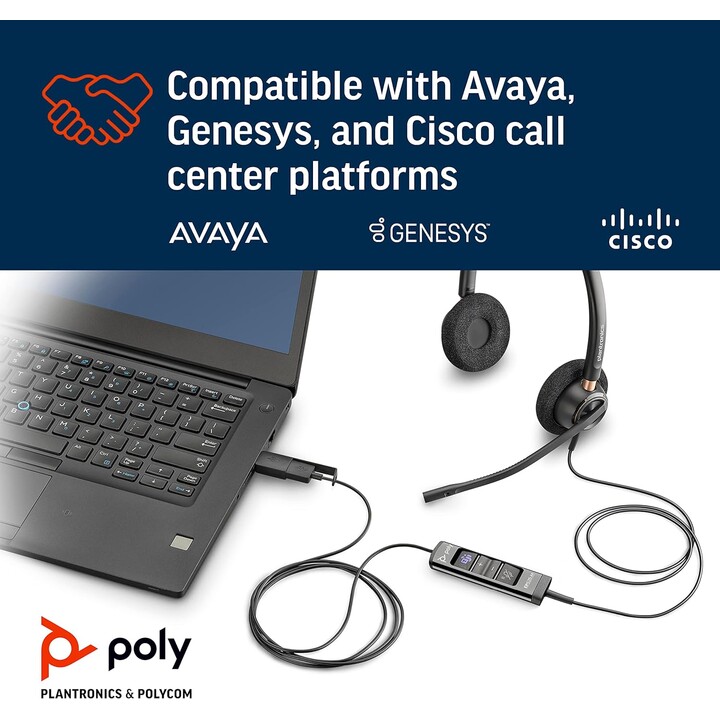 Poly EncorePro 525-M Auriculares USB-A y USB-C-Acoustic Hearing Protection-Botones de retención y respuesta de llamada