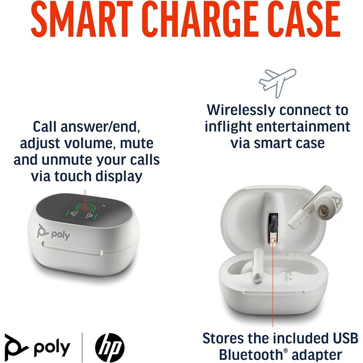 Poly Voyager Free 60+ True Auriculares inalámbricos – Micrófonos con cancelación de ruido para llamadas claras - ANC - Blanco