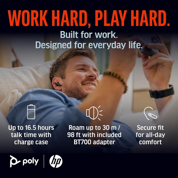 Poly Voyager Free 60+ True Auriculares inalámbricos – Micrófonos con cancelación de ruido para llamadas claras - ANC - Blanco