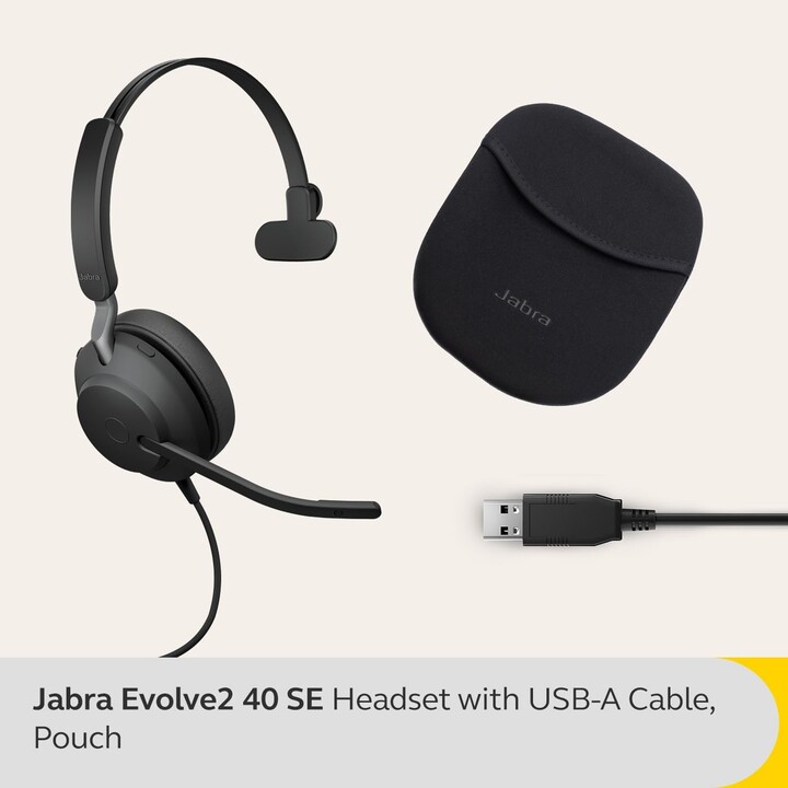Jabra Headset Evolve2 40 SE USB-A UC Mono Auricular com tecnologia de chamada de 3 microfones