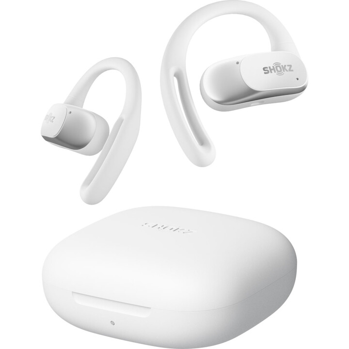 Shokz OpenFit Air, auriculares sem fios brancos com gancho de orelha, chamadas/música/desporto/uso diário, Bluetooth