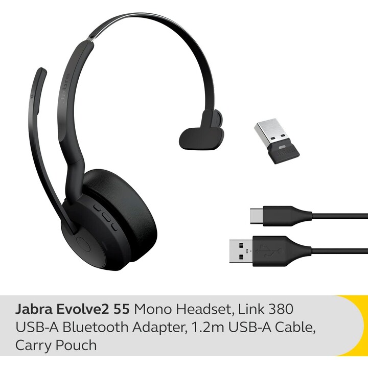 Jabra Evolve2 55 Auriculares inalámbricos mono Air Comfort Technology, Micrófonos con cancelación de ruido, Cancelación activa d