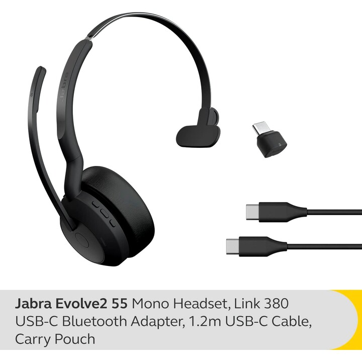 Jabra Evolve2 55 Auriculares inalámbricos mono Tecnología de confort aéreo, Micrófonos con cancelación de ruido y ANC