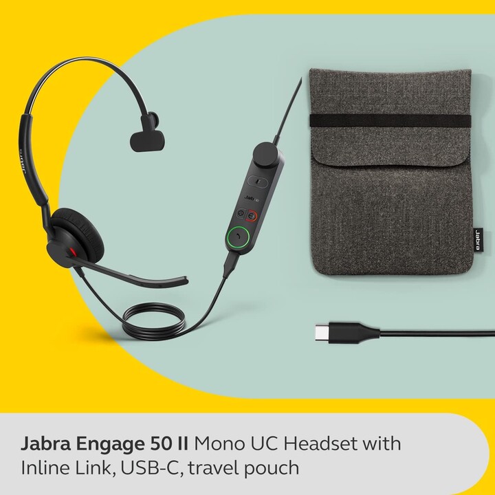 Jabra Engage 50 II Auriculares mono con cable con Link Call Control, Tecnología de 3 micrófonos con cancelación de ruido y USB-C