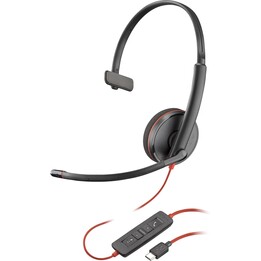 Auriculares Poly Blackwire 3210 monoaurales USB-C negros + adaptador USB-C/A