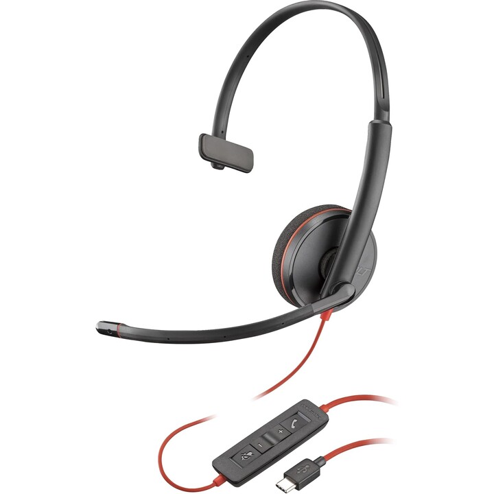 Auriculares Poly Blackwire 3210 monoaurales USB-C negros + adaptador USB-C/A