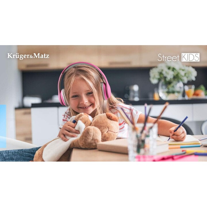 Kruger&Matz wireless over-ear headphones for children model Street Kids, pink color