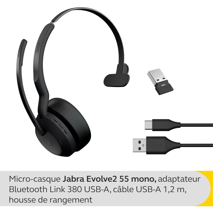 Jabra Evolve2 55 Mono-Wireless-Headset Air Comfort Technology, Mikrofone mit Geräuschunterdrückung, Und ANC
