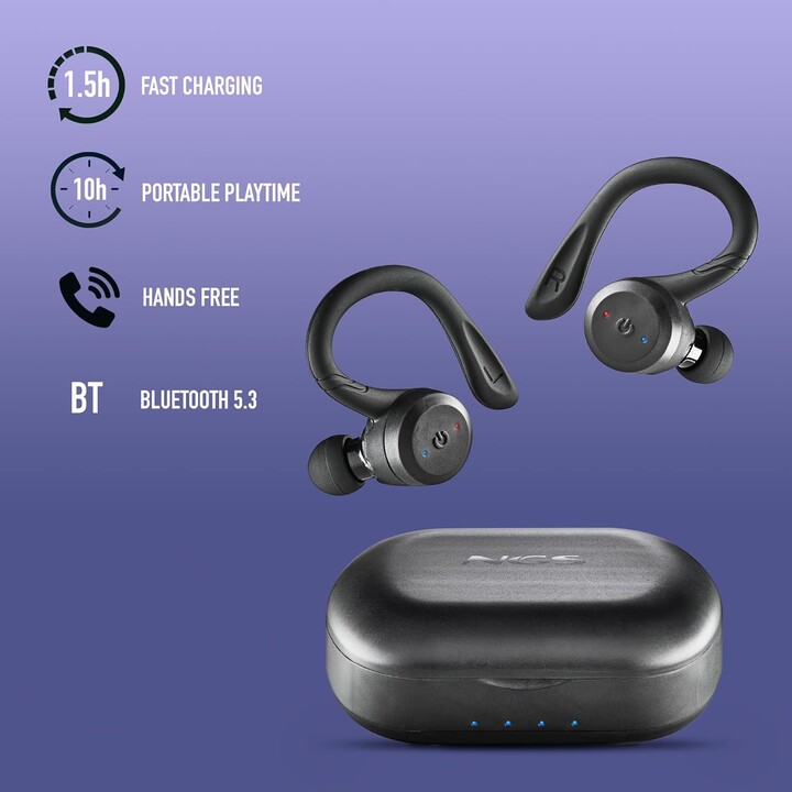 Auriculares Deportivos Bluetooth NGS Ártica Jogger con estuche de carga/ Autonomía 10h/ Negros